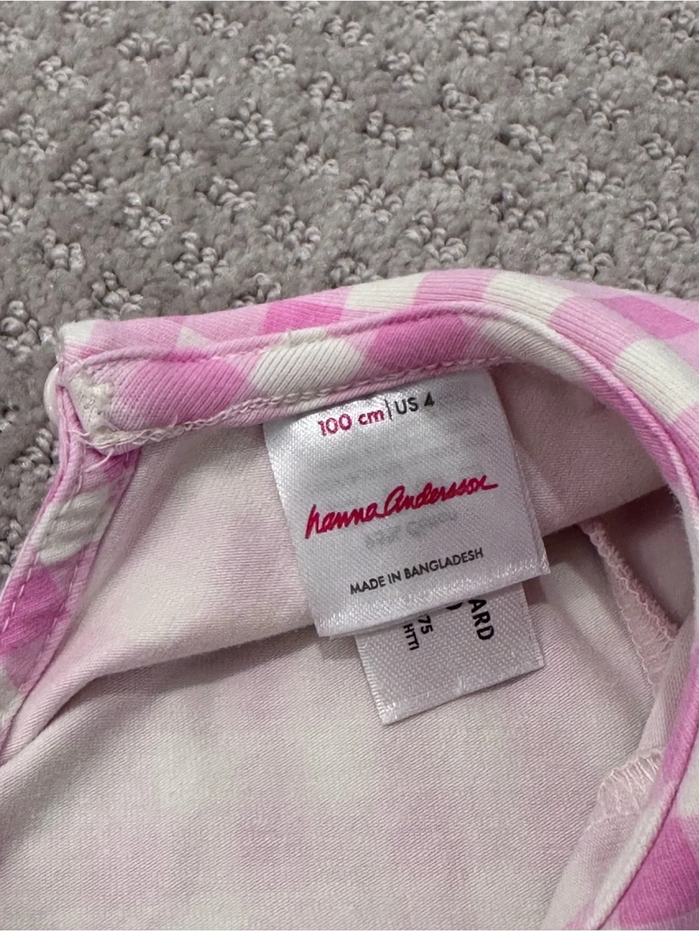 Hanna Andersson Pink Gingham Peter Pan Collar Dress Girls Size 4 100cm